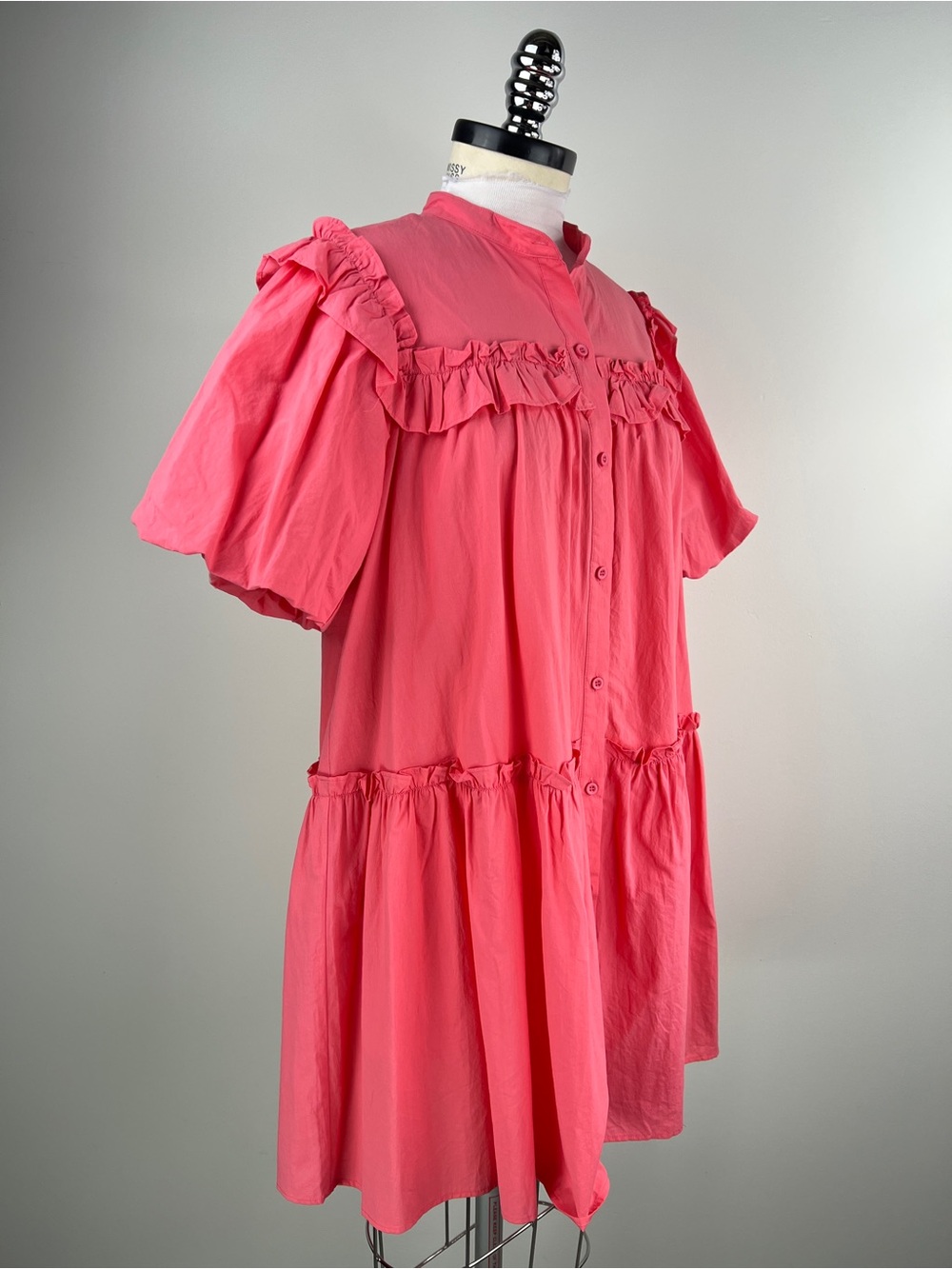 💚 3677. Ruffled Button-Front Pink Baby Doll Dress - Picture 2 of 7